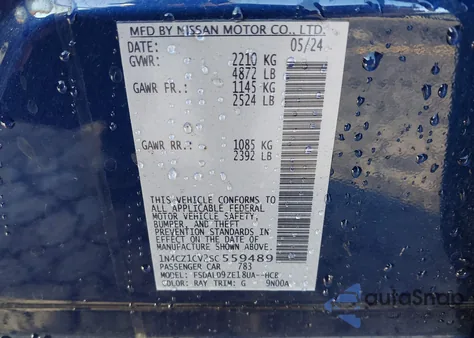 2025 Nissan Leaf Sv Plus z USA, uszkodzony, nr VIN 1N4CZ1CV2SC559489